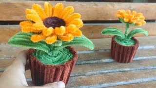 Ide kerajinan untuk dijual  Cara membuat bunga mini dari kawat bulu  Pipe cleaner flower pot DIY [upl. by Pietrek]