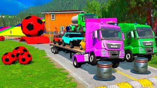 TRANSPORTING PIXAR CARS amp FRUITS WITH COLORED amp JOHN DEERE vs CLAAS vs TRACTORS  BeamNGdrive 962 [upl. by Irrahs370]