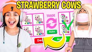 TRADING STRAWBERRY COWS Only In Adopt Me Roblox [upl. by Dewie166]