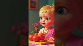 Tamatar bade majedar  cute krishna with tomato 🍅 tamatar [upl. by Garmaise]