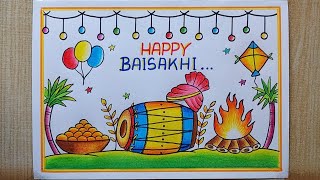 Baisakhi Drawing easy Baisakhi Festival drawingHappy Baisakhi Card drawing Vaisakhi drawing easy [upl. by Yelrak403]