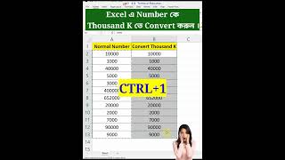 Excel এ Number কে Thousand K তে Convert করুন । Thousands thousand k 1k convertk number value [upl. by Mook]