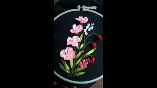 Hand embroidery Ribbon embroidery design Easy ribbon work for beginners [upl. by Kenleigh]