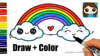 How to Draw a Rainbow and Clouds Easy with Coloring [upl. by Imekawulo]