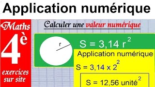 Maths 4ème  Application numérique d’une expression littérale [upl. by Fu]