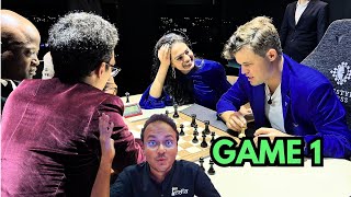 Magnus Carlsen and Tania Sachdev team up against Fabi and Maurice  Head and Hand Freestyle Chess [upl. by Naehs]