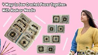 How to Sew Crochet Granny Squares Together  4 EASY Methods  Visible and Invisible Techniques [upl. by Alpheus465]