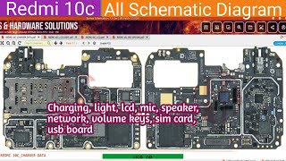 Mi Redmi 10c all schematic diagram charging lcd light mic speaker network volume keys sim card usb [upl. by Amehsyt]