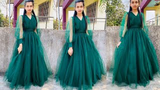 Designer gown cutting and stitching full tutorial step by step [upl. by Nevaj933]