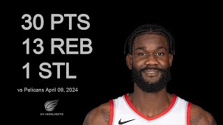 Deandre Ayton vs Pelicans 30 pts 13 reb 1 stl  April 09 2024 [upl. by Lalita]