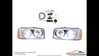 0107 GMC Yukon  Sierra Retrofit Headlights  25quot BiLED Denali headlights  VisionAutoworks [upl. by Chard]