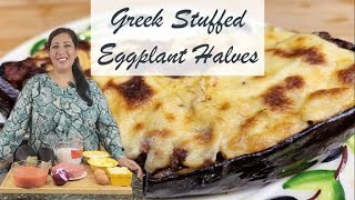 Greek Stuffed Eggplant Halves quotPapoutsakiaquot The Little Shoesquot [upl. by Attiuqehs647]