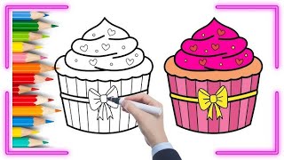 How to Draw  Colour a Cupcake Easy For Kids  Satisfying Coloring Video 😍♥️ viralvideo art [upl. by Bartle]