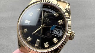 Rolex Day Date 36 Black Diamond Dial 118238 Rolex Watch Review [upl. by Klecka346]