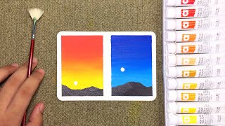 Easy amp Simple Acrylic Sunset and Night Sky Painting for Beginners  Stepbystep Tutorial [upl. by Auqinu]