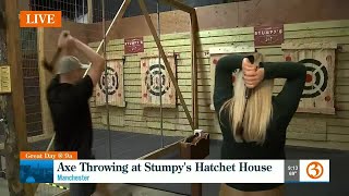 Throwing an axe at Stumpys Hatchet House [upl. by Esilehs]