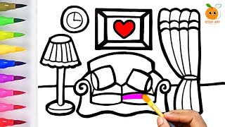 Living Room Coloring for Kids and Toddlers  How to paint a Living Room [upl. by Dugan150]