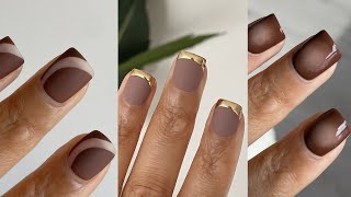 easy brown fall nail art ideas  minimal chrome nail art [upl. by Trebla]