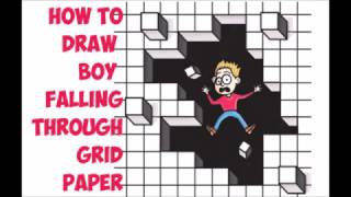 How to Draw Cool Stuff 3D Optical Illusion of Cartoon Boy Falling Through Grid Paper Step by Step [upl. by Luckett]