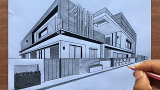 How to Draw a House in TwoPoint Perspective Step by Step [upl. by Henryk624]