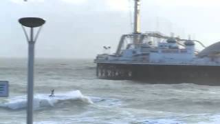 Kitesurfer Jumps Brighton Pier Lewis Crathern Kitesurfing Stunt [upl. by Scevour406]