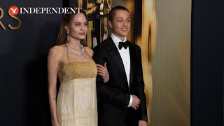 Angelina Jolie and Brad Pitt’s son Knox accompanies mother on red carpet at Governors Awards 2024 [upl. by Wenona]