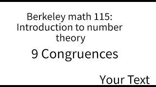 Introduction to number theory lecture 9 Congruences [upl. by Shlomo25]