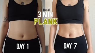 Week1 🔥3 min PLANK workout to get flat belly 14 Days Plank Challenge [upl. by Nwahsal381]