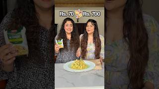 ₹70 vs ₹700 Aglioeolio PASTA comparison Cheap vs Expensive Pasta Challenge foodchallenge [upl. by Aneetsirhc262]