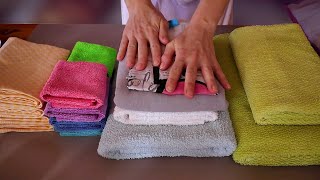 ASMR WÄSCHE ZUSAMMENLEGEN TOWEL FOLDING 🧡🩷💜💙💚  FABRIC SOUNDS amp SCRATCHING  NO TALKING [upl. by Sowell]