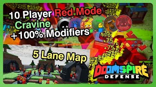 10 Player Red Mode on a 5 LANE Map  Doomspire Defense [upl. by Ahtar]