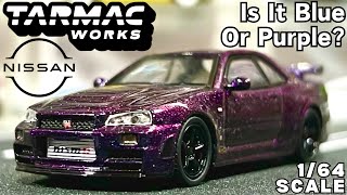 Unboxing 2023 Tarmac Works x Schuco 164 Scale Nissan R34 GTR ZTune  Colour Purple  Review [upl. by Norbel]