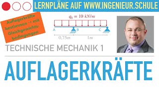 Auflagerkräfte bzw Auflagerreaktionen berechnen – Technische Mechanik 1 [upl. by Wachtel593]