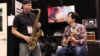 Tomo Fujita and James Calandrella  Autumn Leaves Guitar and Sax duet NAMM 2014 [upl. by Nauqal518]