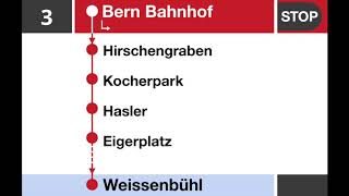 SVBBernmobil Ansagen • Tram 3 • Bern Bahnhof – Eigerplatz – Weissenbühl [upl. by Laurent]