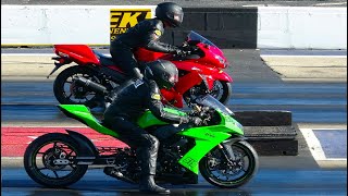 KAWASAKI ZX10 vs ZX14 DRAG RACING SUPERSPORT BIKES [upl. by Snah]