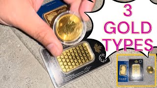 Suisse Pamp vs Royal Canadian Mint Gold Bar vs Gold Coin 24 karat Comparison Video [upl. by Alamat476]