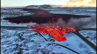 UPDATE View of a lava flow from a drone by RUVIS 🛑 ICELAND New volcano eruption Sundhnúk Reykjanes [upl. by Nylsaj]