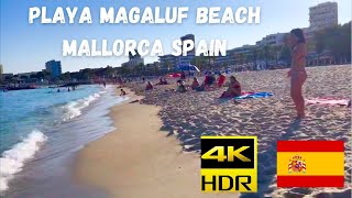 Mallorca Playa Magaluf Beach in August Walk beach in 4k  Best Beaches in Spain 2021 [upl. by Whittaker457]