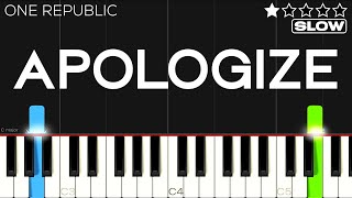 Timbaland  Apologize ft OneRepublic  SLOW EASY Piano Tutorial [upl. by Enneirda718]