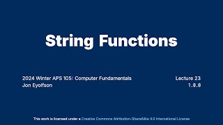 quotString Functionsquot Introductory C Programming for ECE at University of Toronto [upl. by Reilamag968]