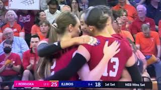 Taylor Landfair kill wins set Nebraska Husker Volleyball vs Illinois 10424 [upl. by Ellehc]