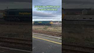 Freightliner Class 66544 passes alongside Darlington freightliner train uktrainspotting [upl. by Aztiram]