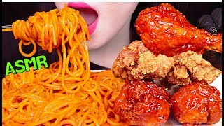 ASMR SAMYANG FIRE CREAM SPAGHETTI  FRIED CHICKEN 양념 치킨  크림 불닭 파스타 먹방 NOODLES EATING SOUNDS [upl. by Ecnerat162]