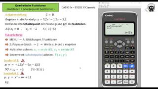 Nullstellen und Scheitelpunkt einer Parabel  3 Tutorial  Casio fx991 DE X Classwiz [upl. by Wendie]