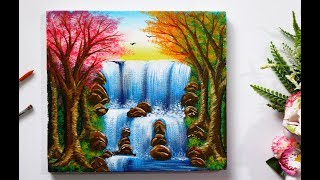 Step By Step Waterfall Landscape Painting for Beginners [upl. by Dirraj]