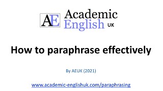 How to paraphrase effectively  academic paraphrasing [upl. by Goddard]