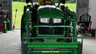 John Deere Compact 3025D w 300E Loader QuickChange Bucket to forks and operation [upl. by Eibob]