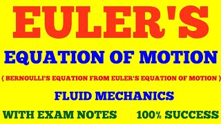 EULERS EQUATION OF MOTION  BERNOULLI S THEOREM FROM EULERS EQUATION OF MOTION  FLUID MECHANICS [upl. by Biamonte694]