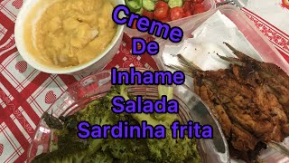 Receita creme de inhame com sardinha e salada muito simples de faser [upl. by Heyward809]